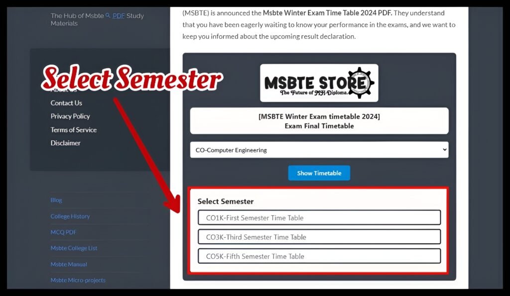 MSBTE Time Table Winter 2024